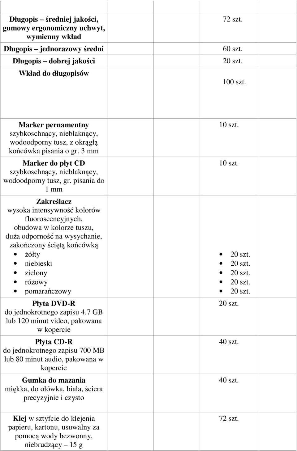 pisania do 1 mm Zakreślacz wysoka intensywność kolorów fluoroscencyjnych, obudowa w kolorze tuszu, duża odporność na wysychanie, zakończony ściętą końcówką żółty niebieski zielony różowy pomarańczowy