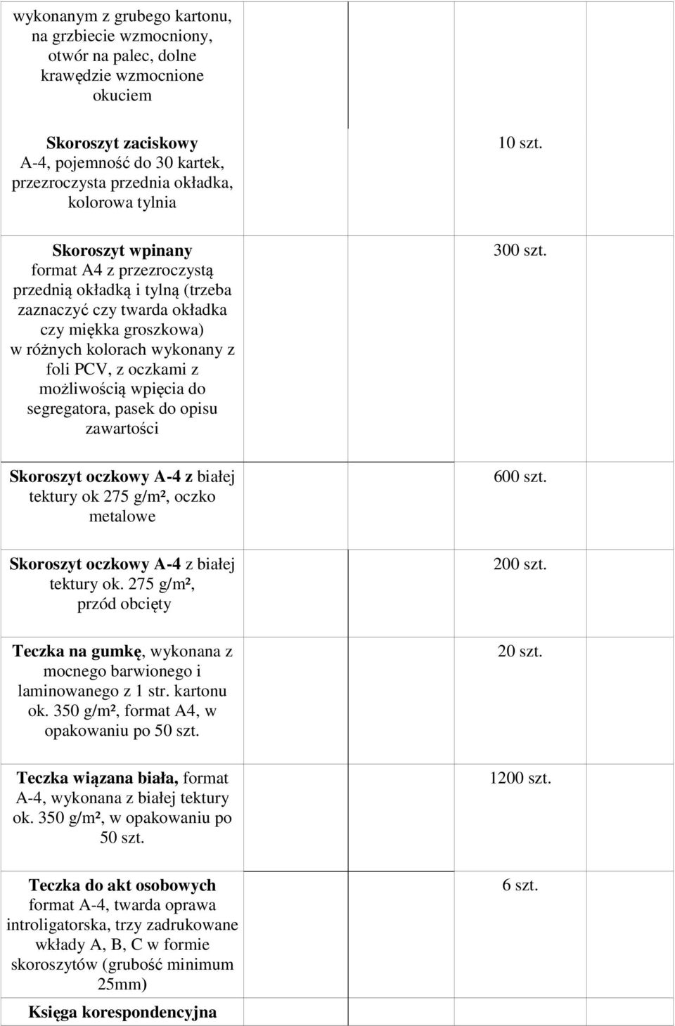 wpięcia do segregatora, pasek do opisu zawartości Skoroszyt oczkowy A-4 z białej tektury ok 275 g/m², oczko metalowe Skoroszyt oczkowy A-4 z białej tektury ok.