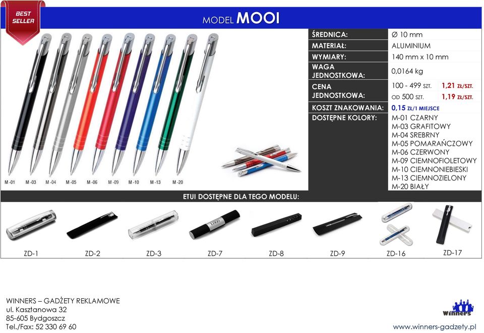 M-01 CZARNY M-03 GRAFITOWY M-04 SREBRNY M-05