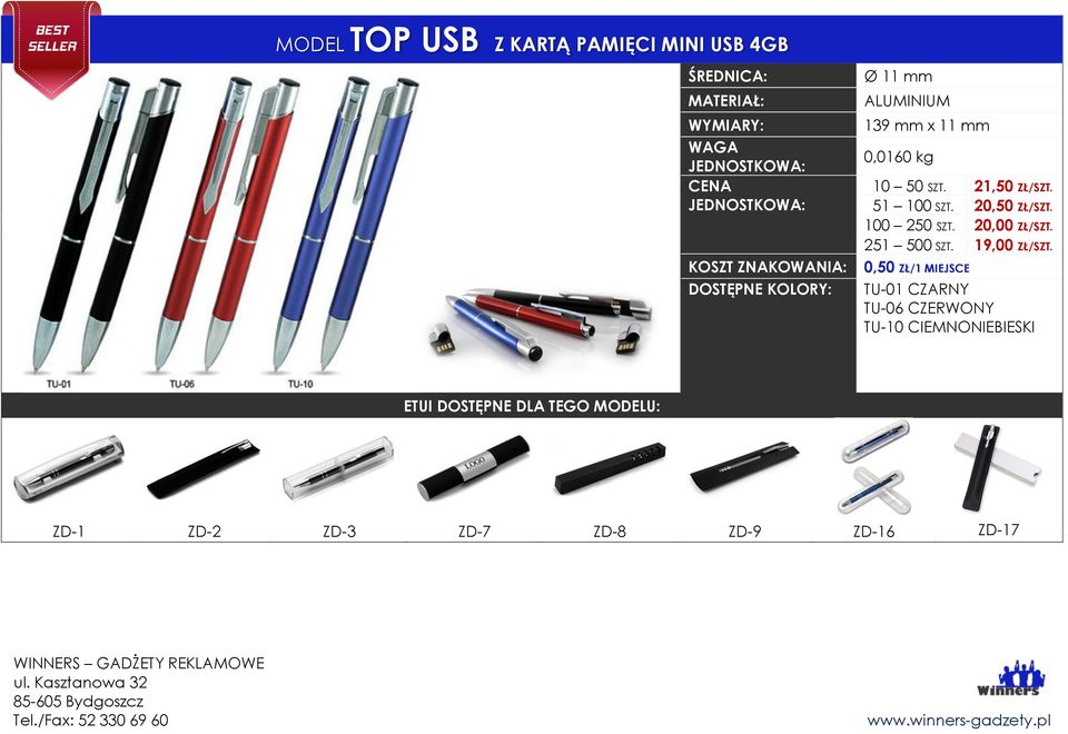 20,50 ZŁ/SZT. 100 250 SZT. 20,00 ZŁ/SZT. 251 500 SZT.