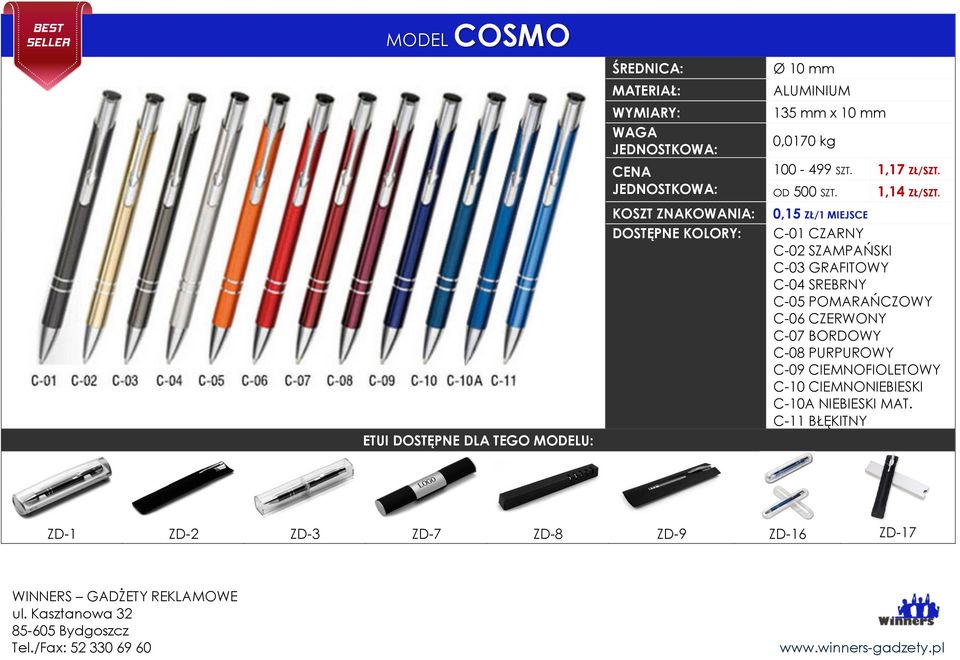 C-01 CZARNY C-02 SZAMPAŃSKI C-03 GRAFITOWY C-04 SREBRNY C-05