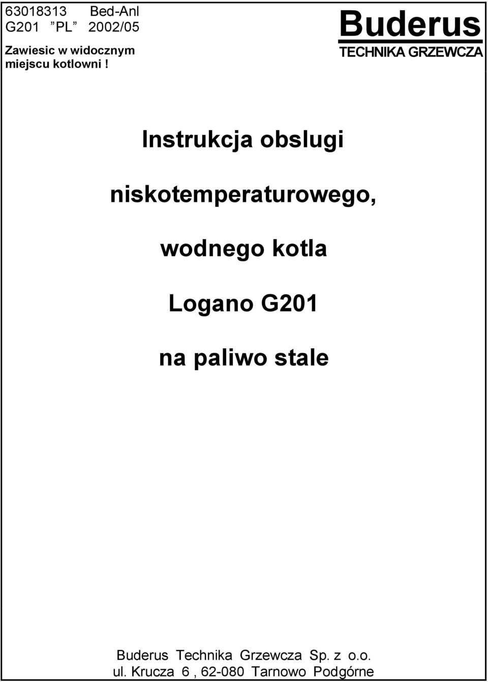 Buderus TECHNIKA GRZEWCZA Instrukcja obslugi