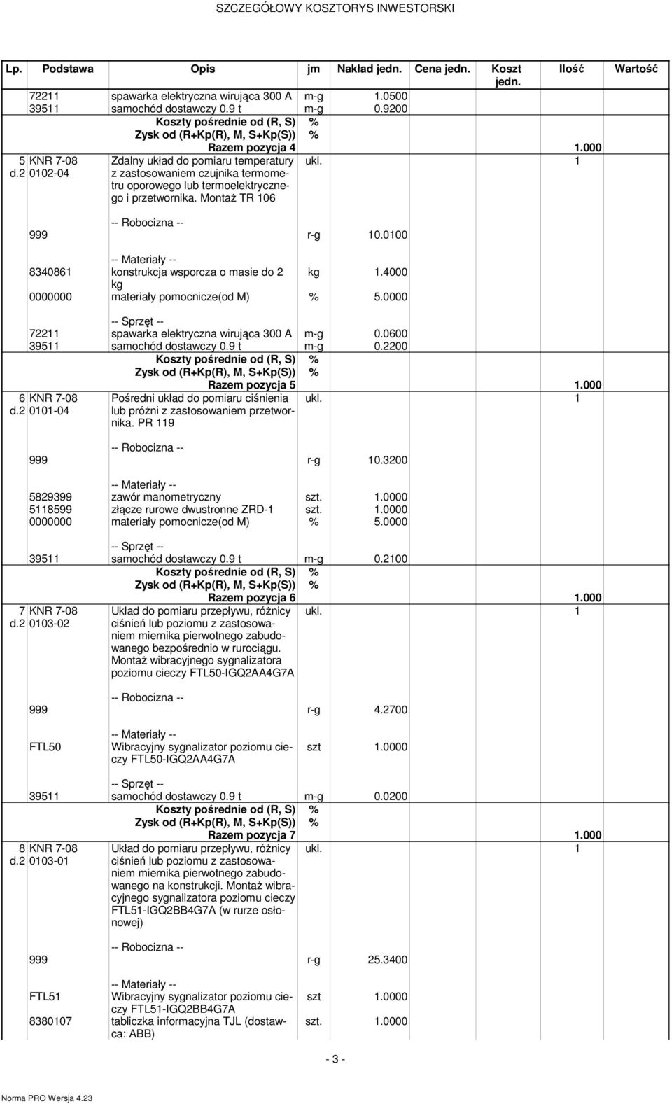 4000 kg 72211 spawarka elekryczna wirująca 300 A m-g 0.0600 39511 samochód dosawczy 0.9 m-g 0.2200 6 KNR 7-08 d.2 0101-04 Pośredni układ do pomiaru ciśnienia lub próżni z zasosowaniem przewornika.