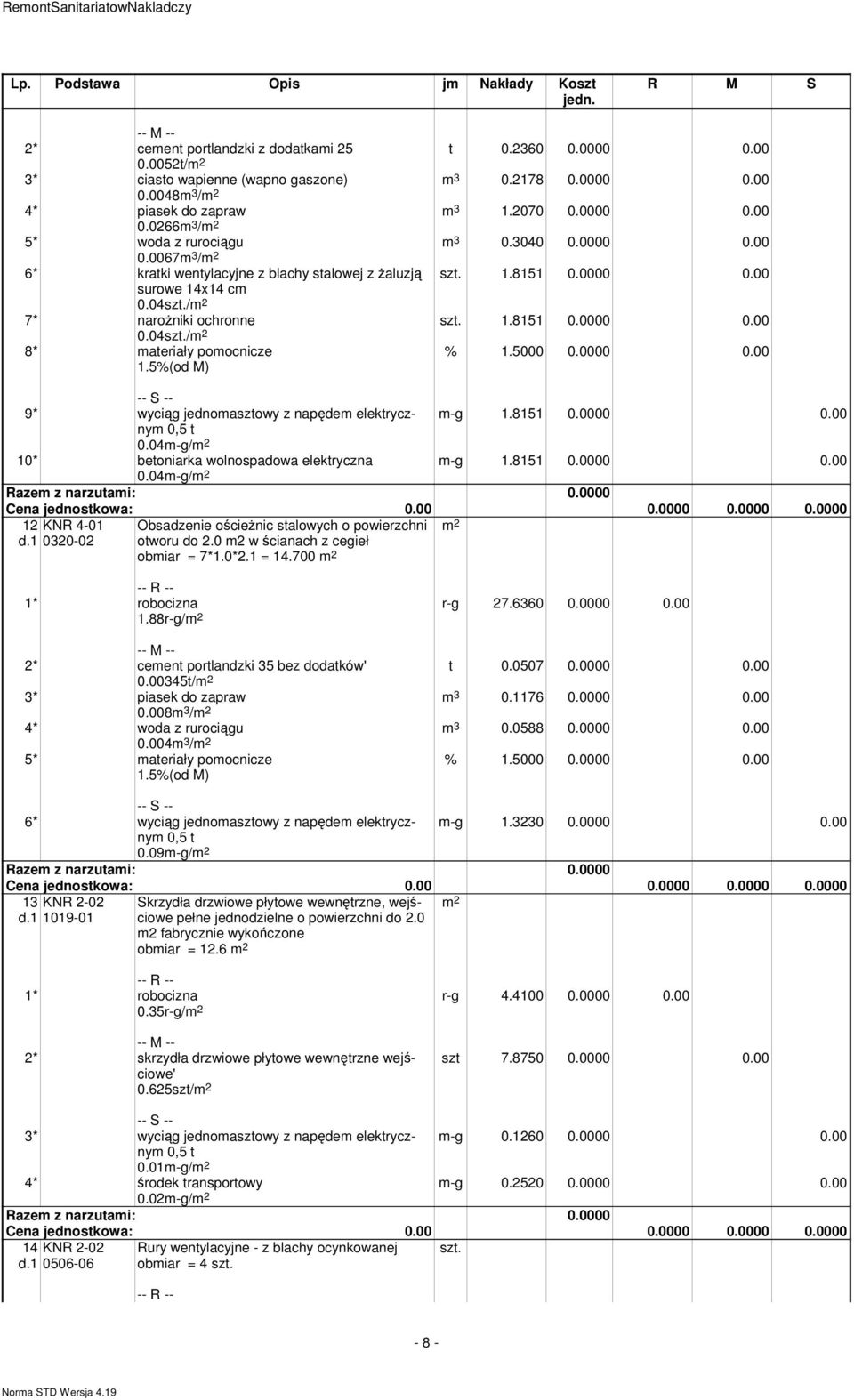 00 0.04/ 7* narożniki ochronne 1.8151 0.0000 0.00 0.04/ 8* ateriały poocnicze 9* wyciąg jednoasztowy z napęde elektryczny -g 1.8151 0.0000 0.00 0,5 t 0.