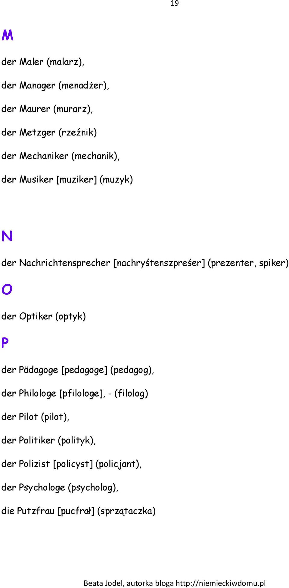 Optiker (optyk) P der Pädagoge [pedagoge] (pedagog), der Philologe [pfilologe], - (filolog) der Pilot (pilot), der
