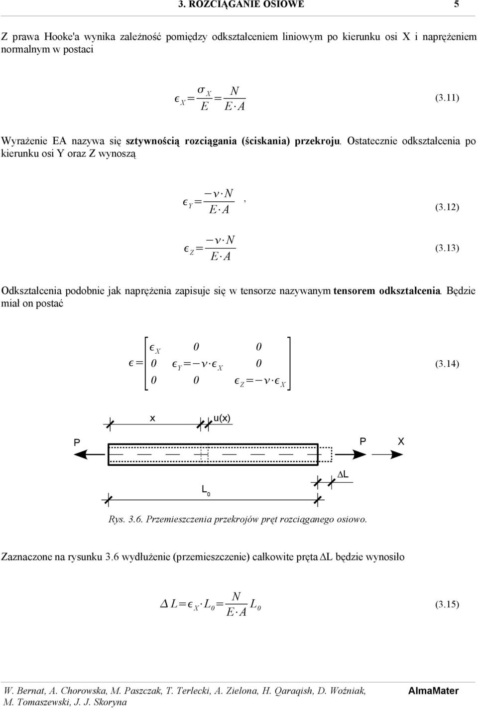 3) Odkształcenia podobnie jak naprężenia zapisuje się w tensorze nazywanym tensorem odkształcenia. Będzie miał on postać [ X = 0 0 0 Y = X 0 x 0 0 Z = X ] (3.