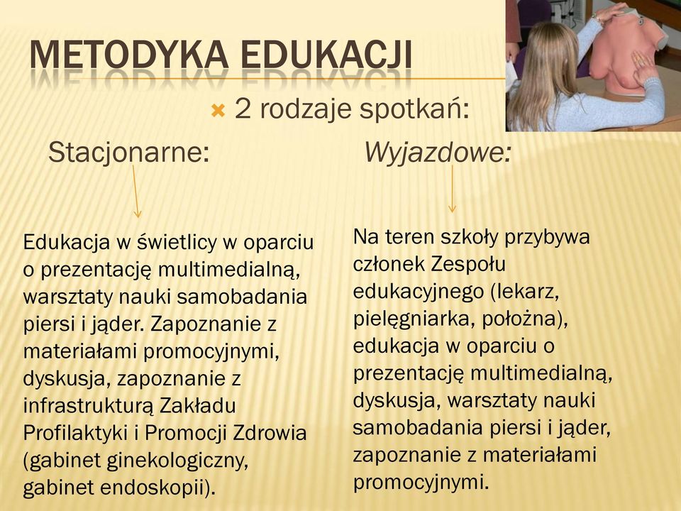 Zapoznanie z materiałami promocyjnymi, dyskusja, zapoznanie z infrastrukturą Zakładu Profilaktyki i Promocji Zdrowia (gabinet