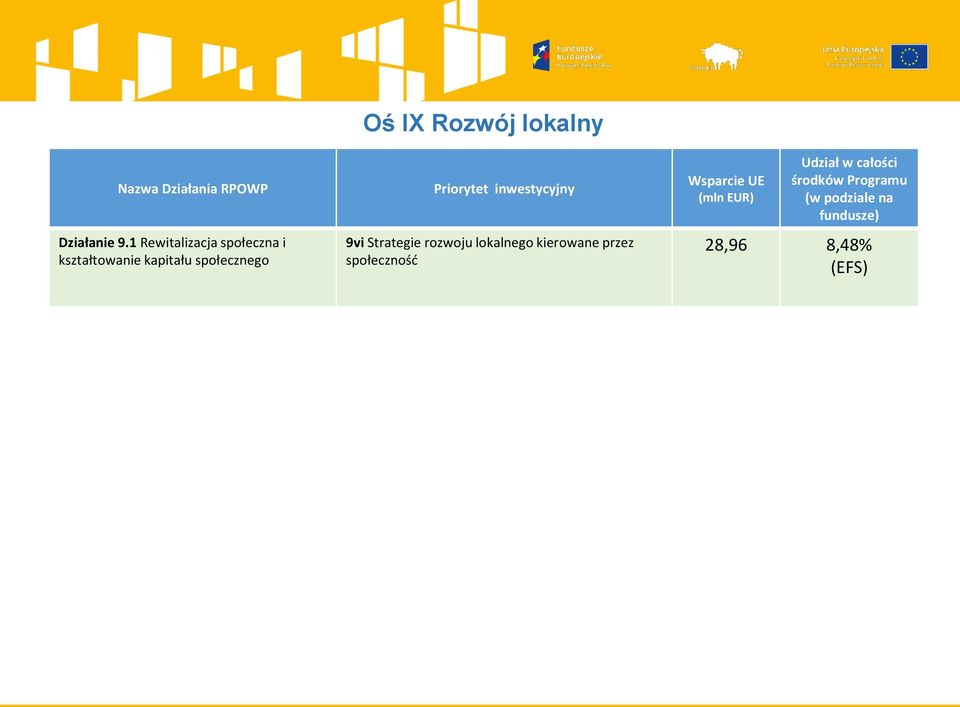 kapitału społecznego Oś IX Rozwój lokalny 9vi