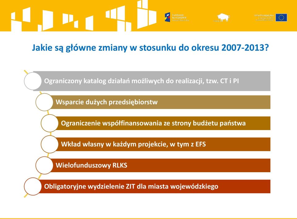 CT i PI Wsparcie dużych przedsiębiorstw Ograniczenie współfinansowania ze strony