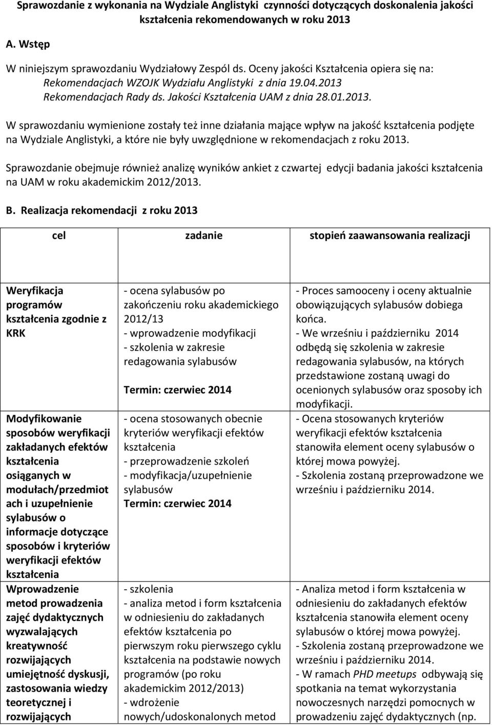 Rekomendacjach Rady ds. Jakości Kształcenia UAM z dnia 28.01.2013.