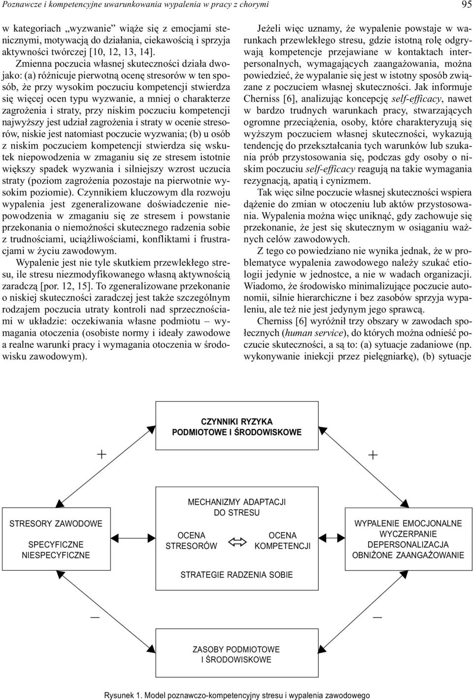 Zmienna poczucia w³asnej skutecznoœci dzia³a dwojako: (a) ró nicuje pierwotn¹ ocenê stresorów w ten sposób, e przy wysokim poczuciu kompetencji stwierdza siê wiêcej ocen typu wyzwanie, a mniej o
