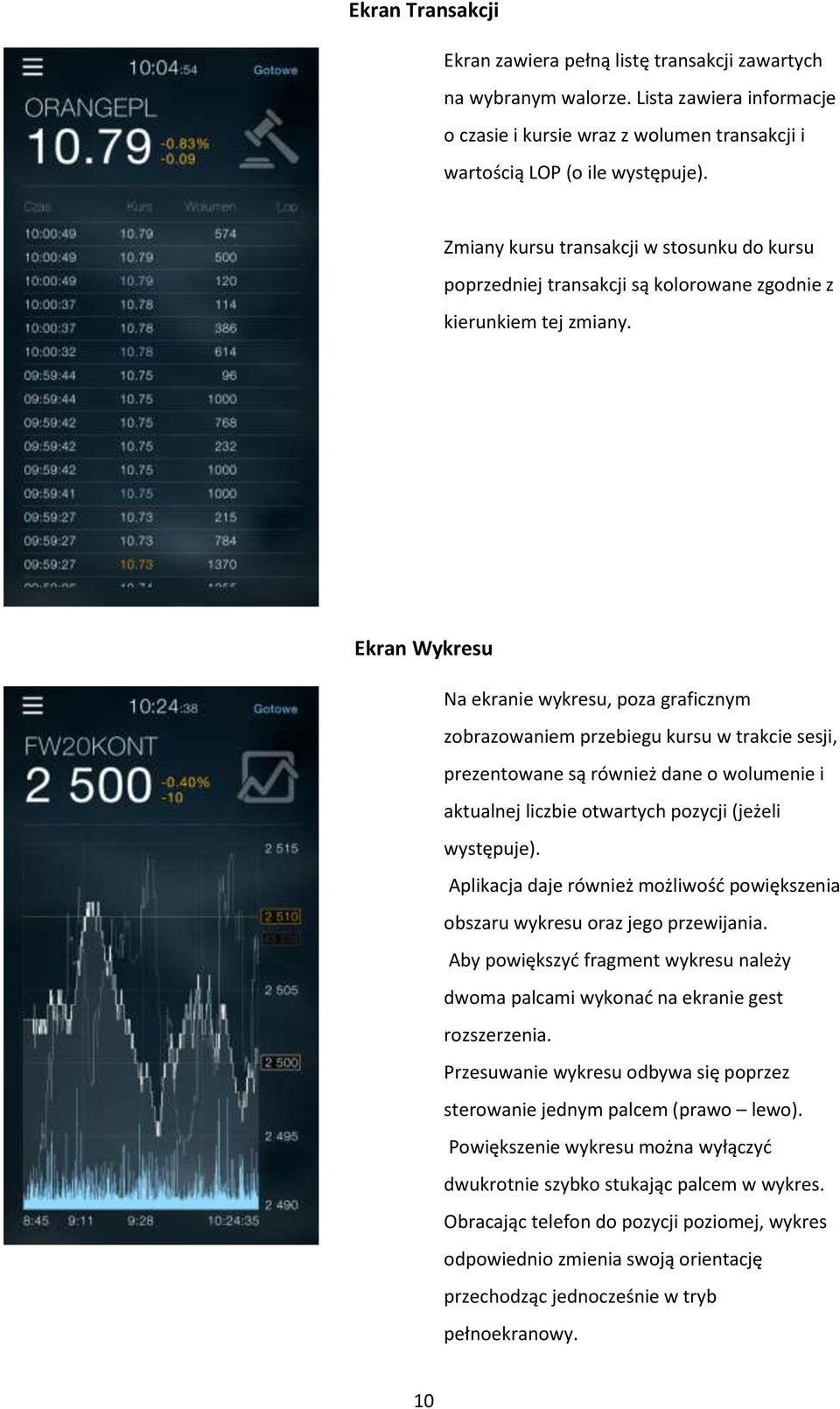 Ekran Wykresu Na ekranie wykresu, poza graficznym zobrazowaniem przebiegu kursu w trakcie sesji, prezentowane są również dane o wolumenie i aktualnej liczbie otwartych pozycji (jeżeli występuje).