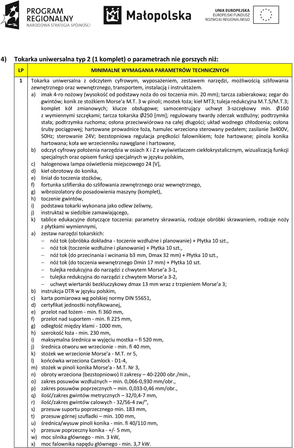 3 w pinoli; mostek łoża; kieł MT3; tuleja redukcyjna M.T.5/M.T.3; komplet kół zmianowych; klucze obsługowe; samocentrujący uchwyt 3-szczękowy min.