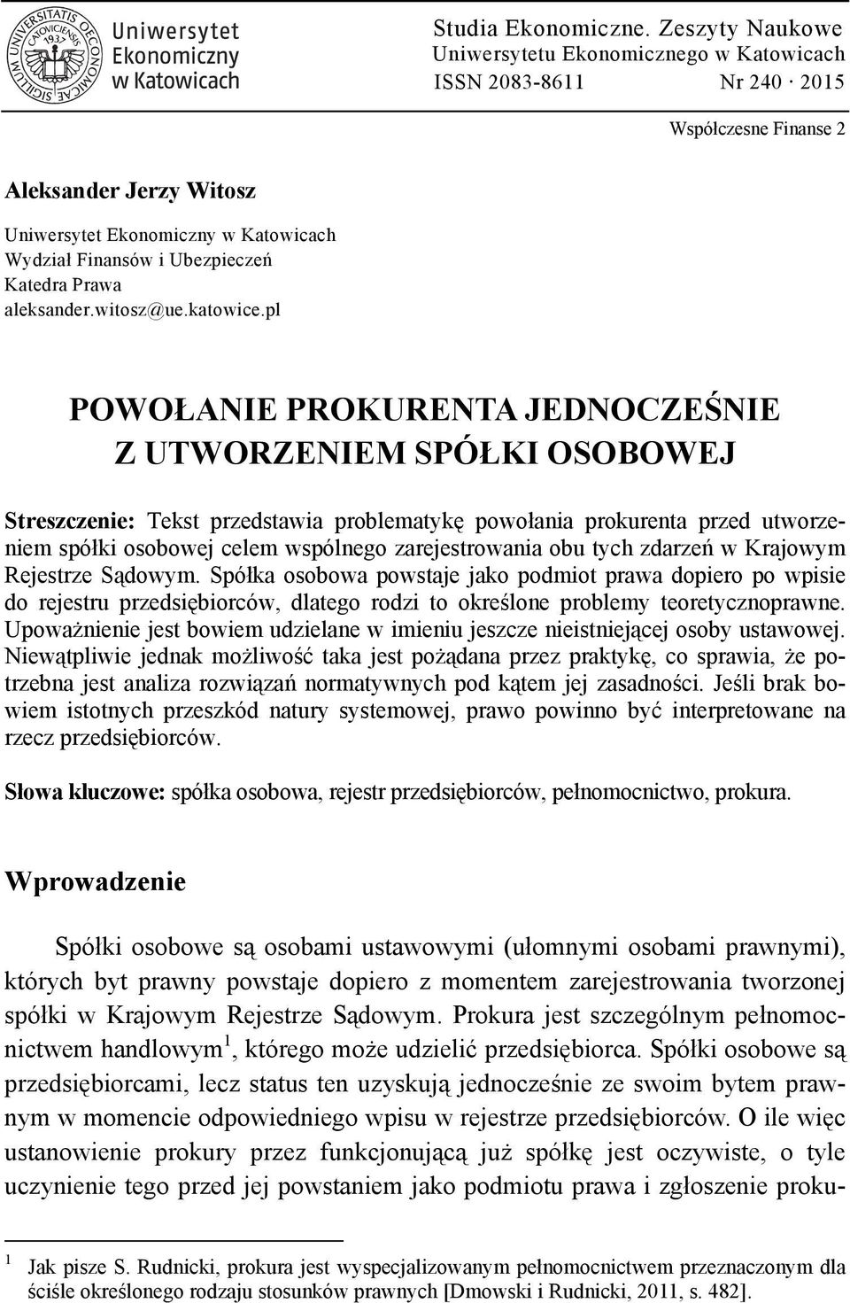 Katedra Prawa aleksander.witosz@ue.katowice.