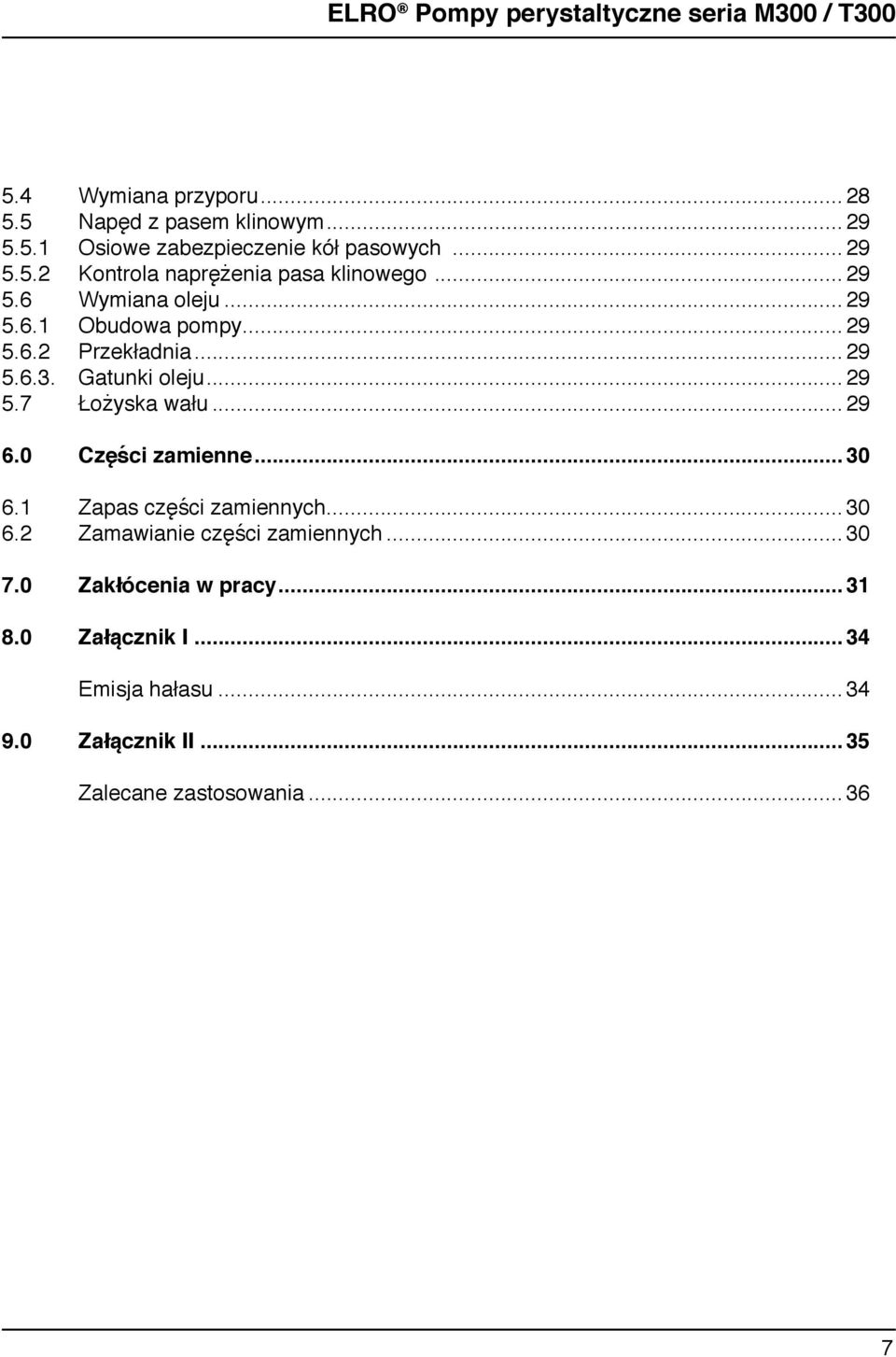 .. 29 6.0 Części zamiee... 30 6.1 Zapas części zamieych... 30 6.2 Zamawiaie części zamieych... 30 7.0 Zakłóceia w pracy.