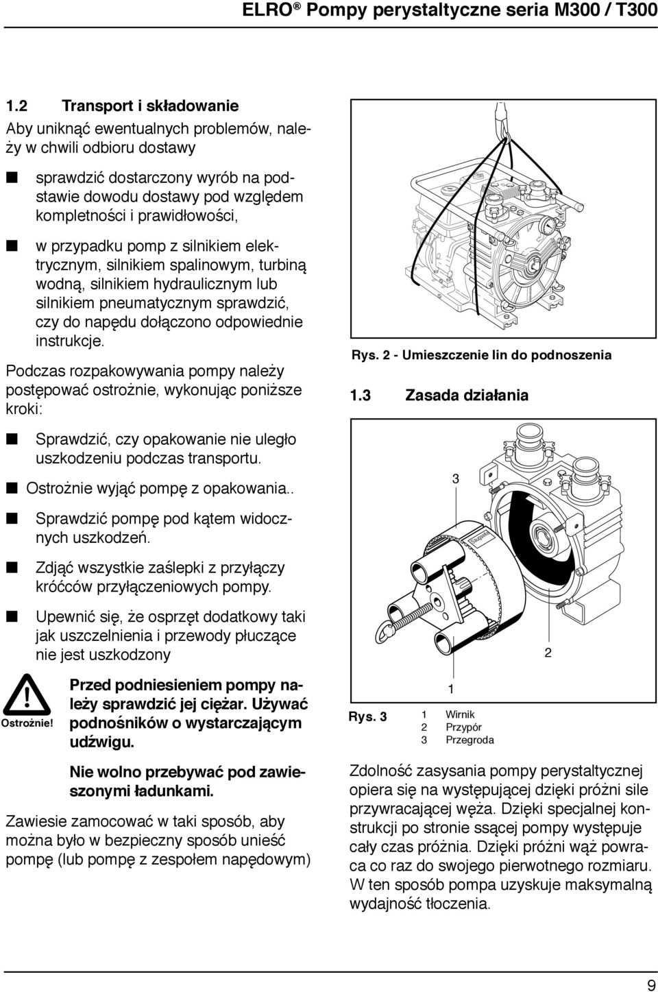 Podczas rozpakowywaia pompy ależy postępować ostrożie, wykoując poiższe kroki: Sprawdzić, czy opakowaie ie uległo uszkodzeiu podczas trasportu. Ostrożie wyjąć pompę z opakowaia.. Rys.