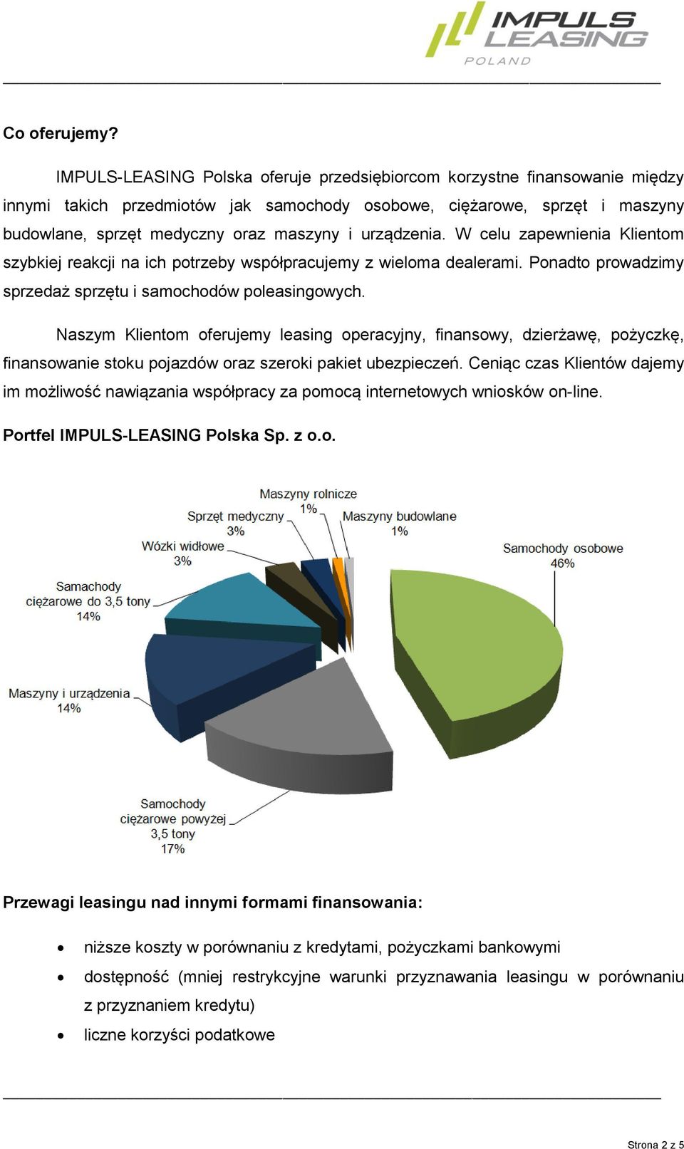 urządzenia. W celu zapewnienia Klientom szybkiej reakcji na ich potrzeby współpracujemy z wieloma dealerami. Ponadto prowadzimy sprzedaż sprzętu i samochodów poleasingowych.