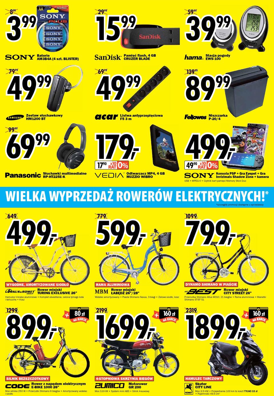 Słuchawki multimedialne RP-HT225E-K Odtwarzacz MP4, 4 GB MUZZIO WIBRO Konsola PSP + Gra Eyepet + Gra Invizimals Shadow Zone + kamera USB MPEG-4 Czytnik kart pamięci Memory Stick Duo WIELKA WYPRZEDAŻ