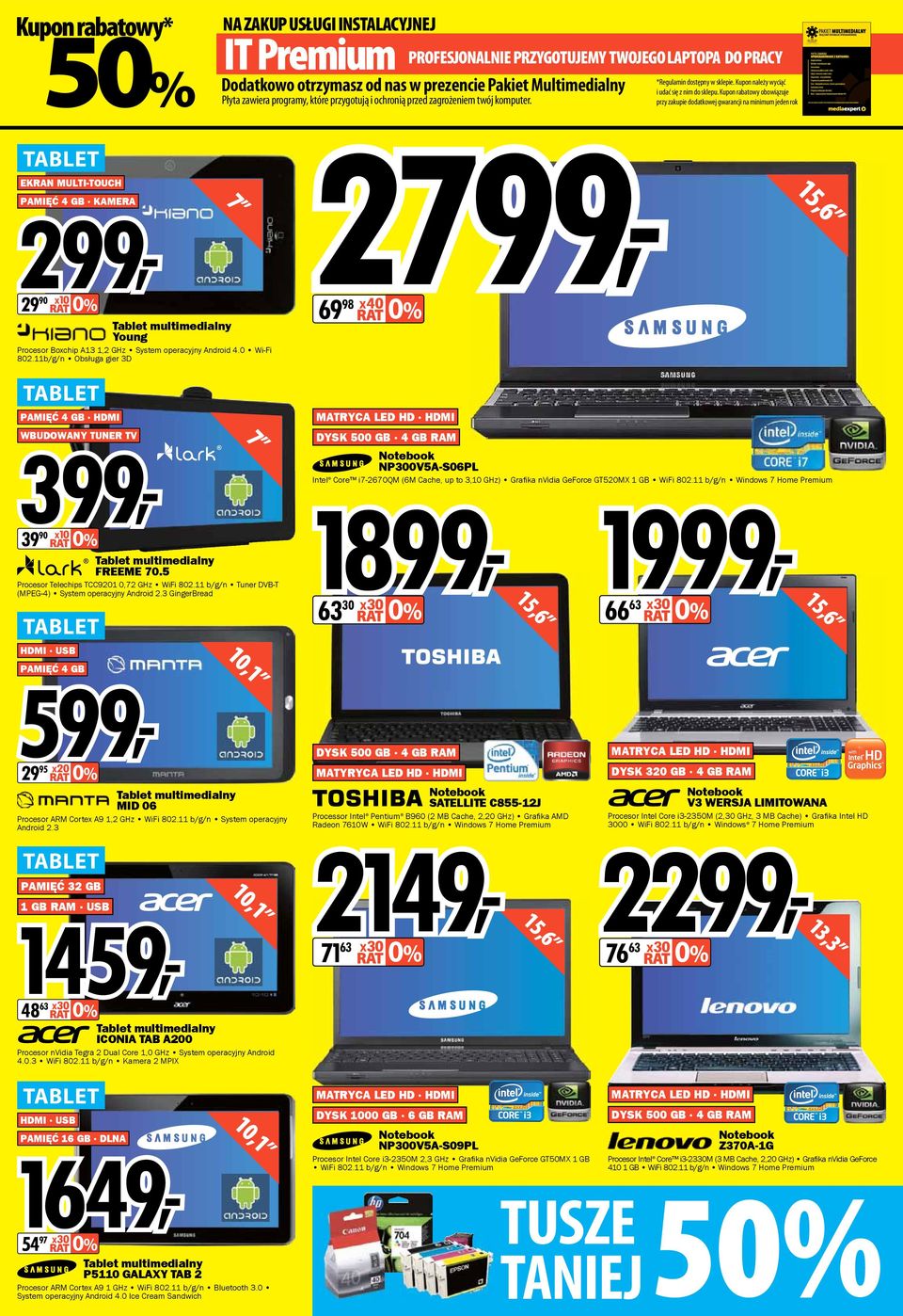 Kupon rabatowy obowiązuje przy zakupie dodatkowej gwarancji na minimum jeden rok TABLET EKRAN MULTI-TOUCH PAMIĘĆ 4 GB KAMERA 2, 29 90 x10 0% 7 Tablet multimedialny Young Procesor Boxchip A13 1,2 GHz