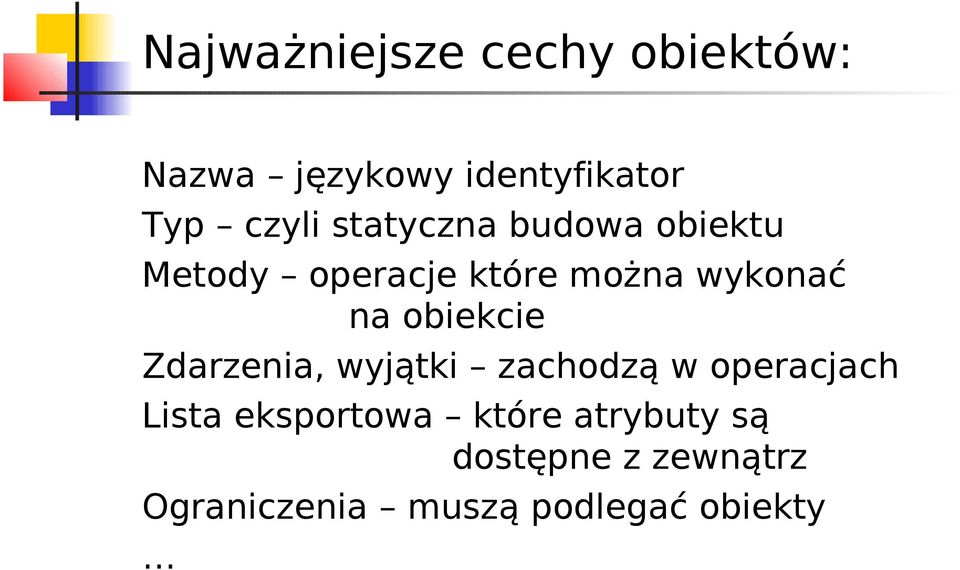 obiekcie Zdarzenia, wyjątki zachodzą w operacjach Lista eksportowa