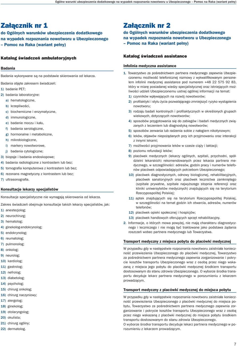 Badania objęte zakresem świadczeń: 1) badanie PET; 2) badania laboratoryjne: a) hematologiczne, b) krzepliwości, c) biochemiczne i enzymatyczne, d) immunologiczne, e) badanie moczu i kału, f) badania