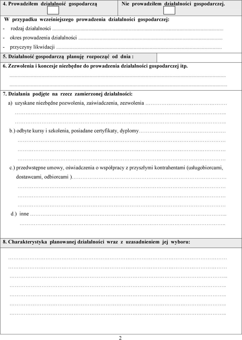 Zezwolenia i koncesje niezbędne do prowadzenia działalności gospodarczej itp....... 7.