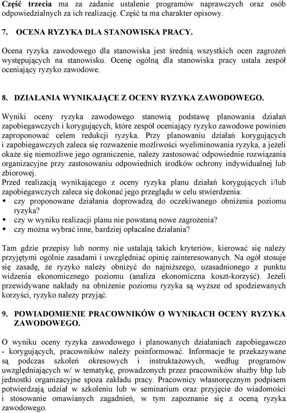 DZIAŁANIA WYNIKAJĄCE Z OCENY RYZYKA ZAWODOWEGO.