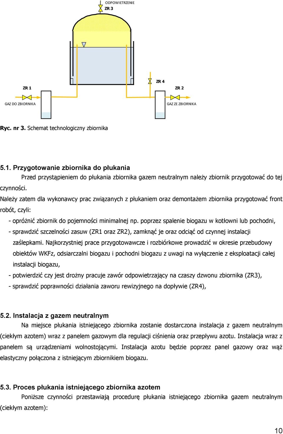 poprzez spalenie biogazu w kotłowni lub pochodni, - sprawdzić szczelności zasuw (ZR1 oraz ZR2), zamknąć je oraz odciąć od czynnej instalacji zaślepkami.