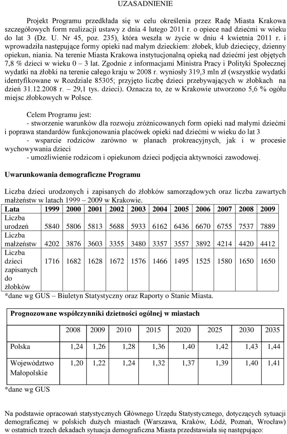 Na terenie Miasta Krakowa instytucjonalną opieką nad dziećmi jest objętych 7,8 % dzieci w wieku 0 3 lat.