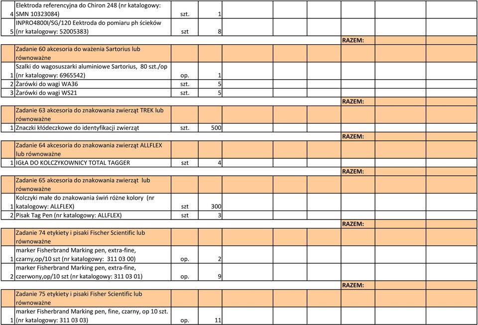/op 1 (nr katalogowy: 6965542) op. 1 2 Żarówki do wagi WA36 szt. 5 3 Żarówki do wagi WS21 szt.