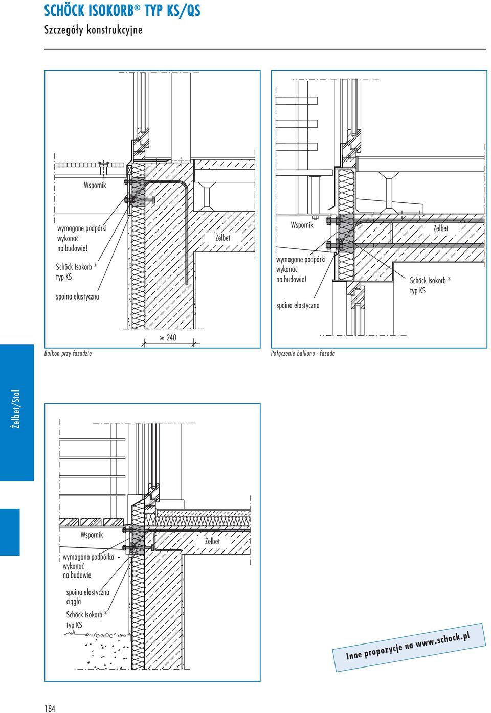 spoina elastyczna Żelbet Schöck Isokorb typ KS 240 Balkon przy fasadzie Połączenie balkonu - fasada