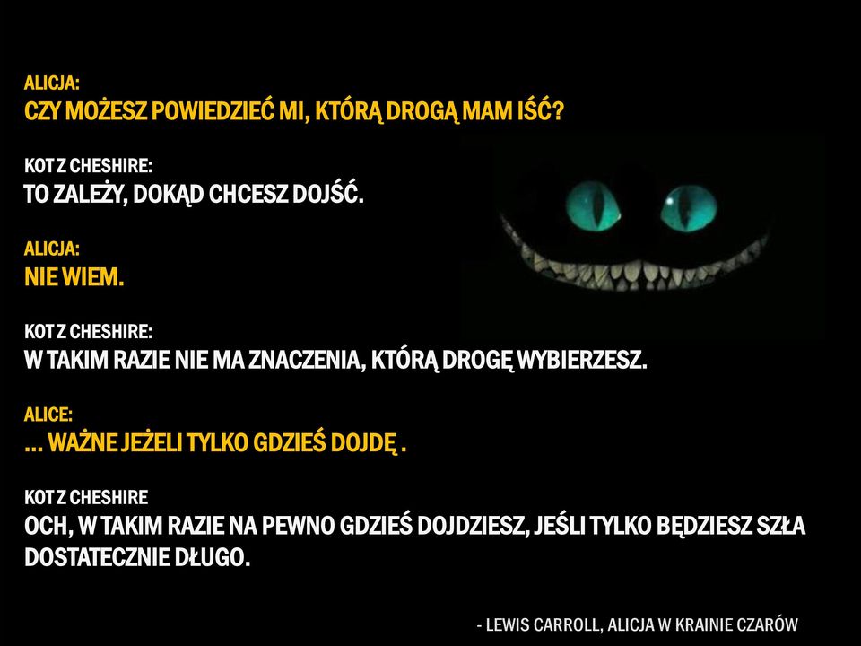 KOT Z CHESHIRE: W TAKIM RAZIE NIE MA ZNACZENIA, KTÓRĄ DROGĘ WYBIERZESZ. ALICE:.
