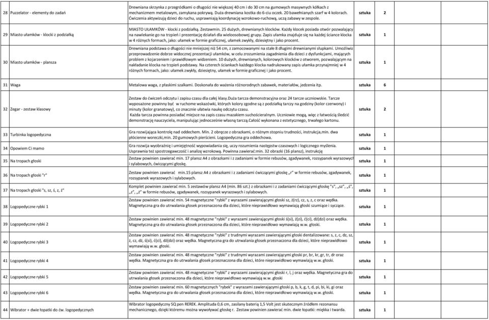 Ćwiczenia aktywizują dzieci do ruchu, usprawniają koordynację wzrokowo-ruchową, uczą zabawy w zespole. MIASTO UŁAMKÓW - klocki z podziałką. Zestawmin. 25 dużych, drewnianych klocków.