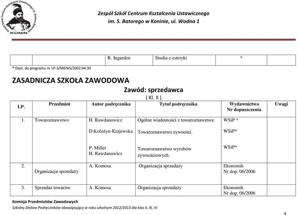 Kolożyn-Krajewska Ogólne wiadomości z towaroznawstwa. Towaroznawstwo żywności. WSiP * WSiP* P. Miller H.