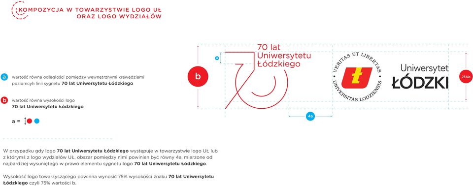 występuje w towrzystwie logo UŁ lub z którymś z logo wydziłów UŁ, obszr pomiędzy nimi powinien być równy 4, mierzone od njbrdziej wysuniętego w