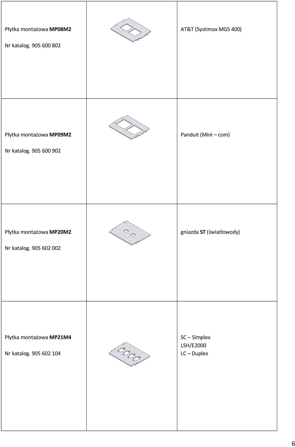 905 600 902 Płytka montażowa MP20M2 gniazda ST (światłowody) Nr katalog.