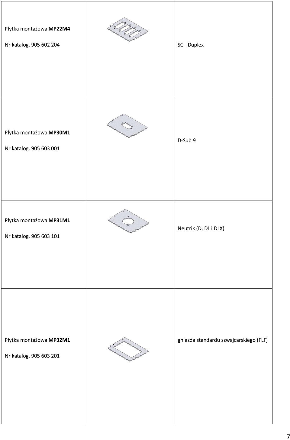 905 603 001 D-Sub 9 Płytka montażowa MP31M1 Nr katalog.