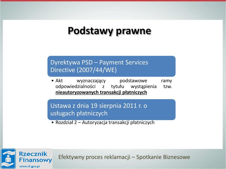 nieautoryzowanych transakcji płatniczych Ustawa z dnia 19 sierpnia 2011 r.