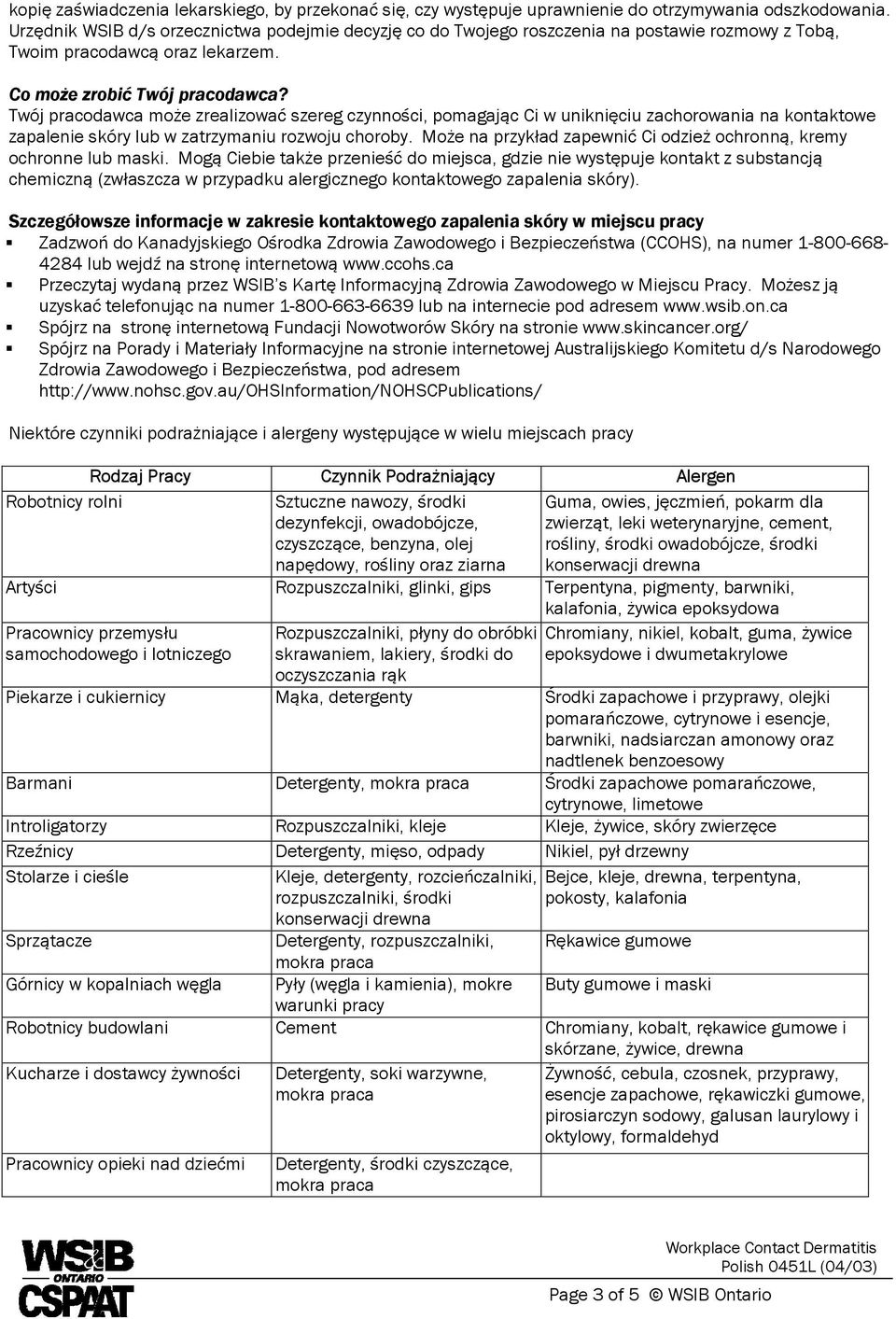 Twój pracodawca może zrealizować szereg czynności, pomagając Ci w uniknięciu zachorowania na kontaktowe zapalenie skóry lub w zatrzymaniu rozwoju choroby.