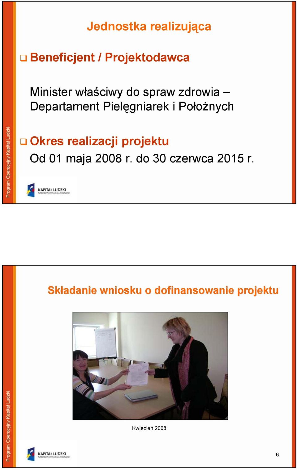 Położnych Okres realizacji projektu Od 01 maja 2008 r.