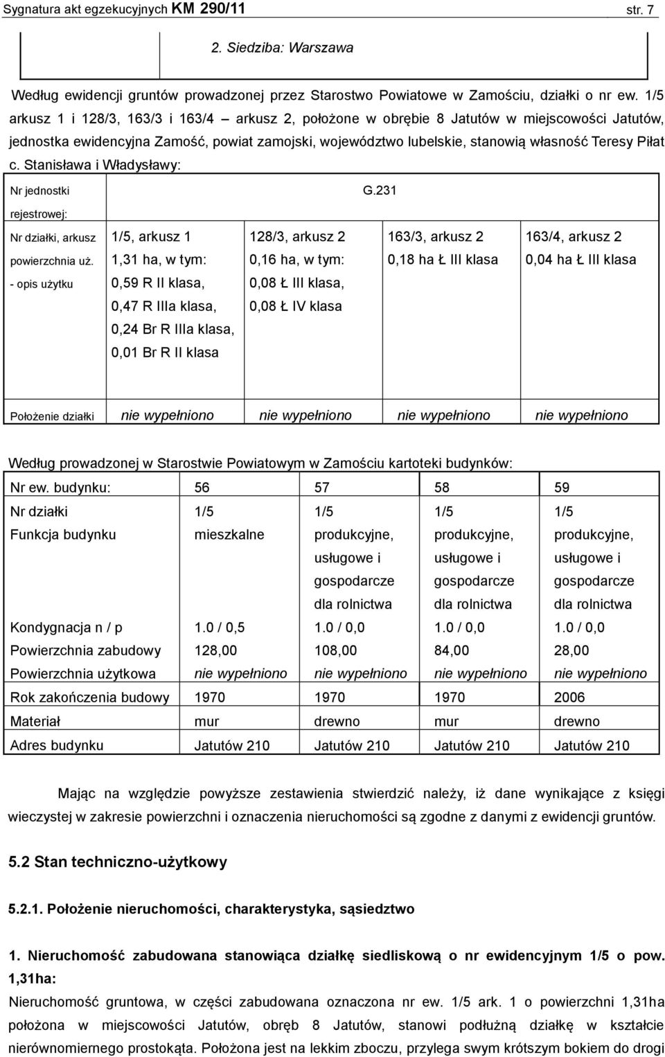 c. Stanisława i Władysławy: Nr jednostki G.231 rejestrowej: Nr działki, arkusz 1/5, arkusz 1 128/3, arkusz 2 163/3, arkusz 2 163/4, arkusz 2 powierzchnia uż.