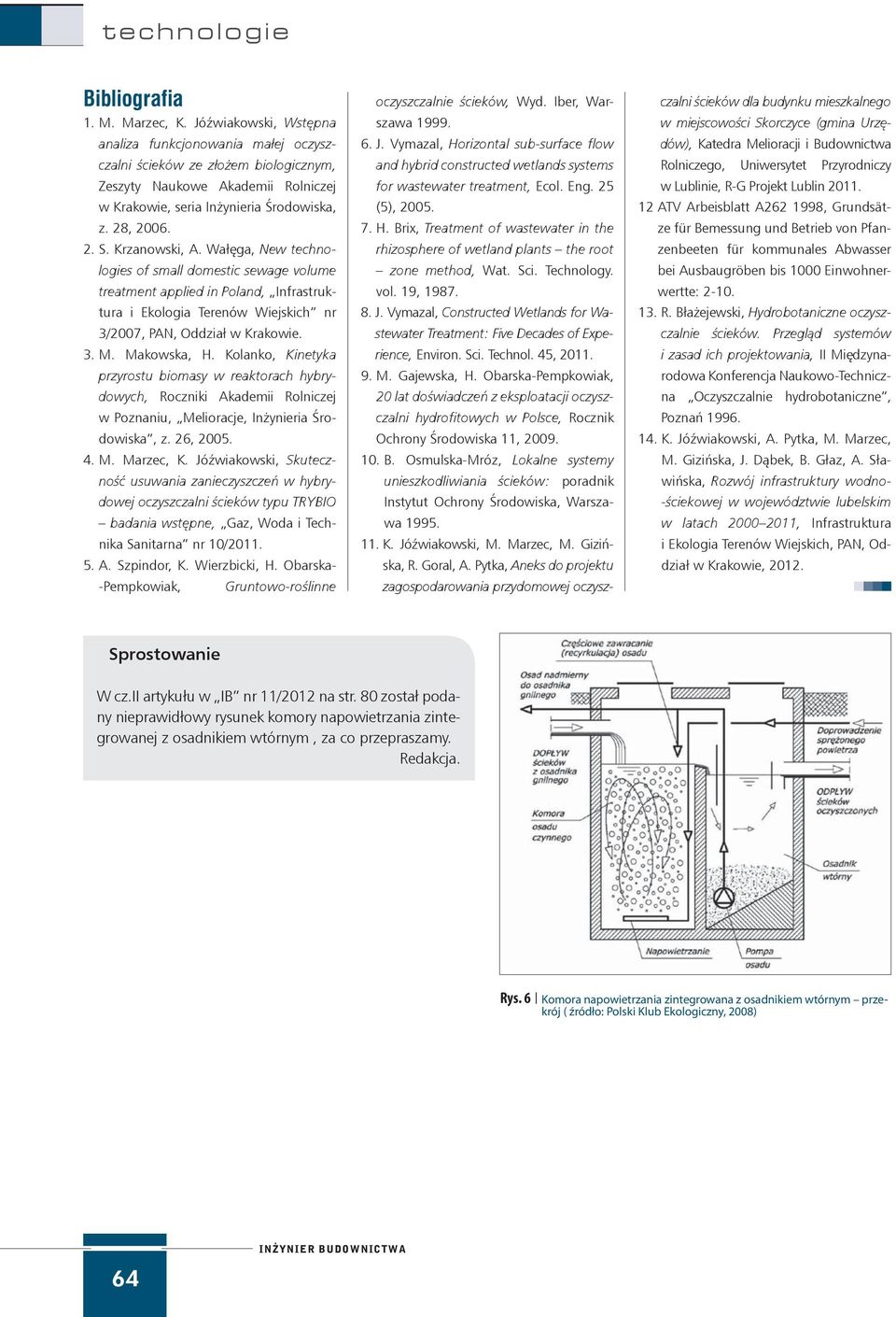 Makowska, H. Kolanko, Kinetyka przyrostu biomasy w reaktorach hybrydowych, Roczniki Akademii Rolniczej w Poznaniu, Melioracje, Inżynieria Środowiska, z. 26, 2005. 4. M. Marzec, K.