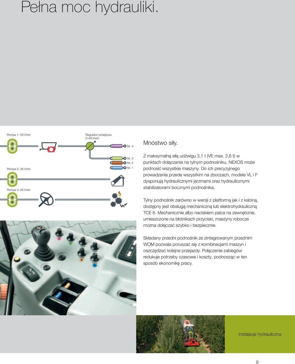 Do ich precyzyjnego prowadzenia przede wszystkim na zboczach, modele VL i F dysponują hydraulicznymi jarzmami oraz hydraulicznymi stabilizatorami bocznymi podnośnika.