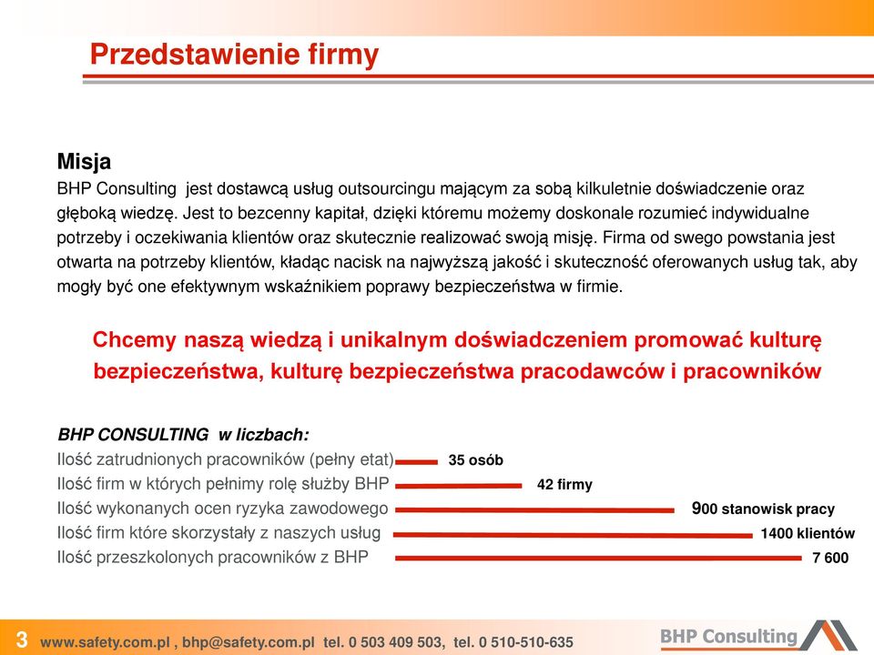 Firma od swego powstania jest otwarta na potrzeby klientów, kładąc nacisk na najwyższą jakość i skuteczność oferowanych usług tak, aby mogły być one efektywnym wskaźnikiem poprawy bezpieczeństwa w