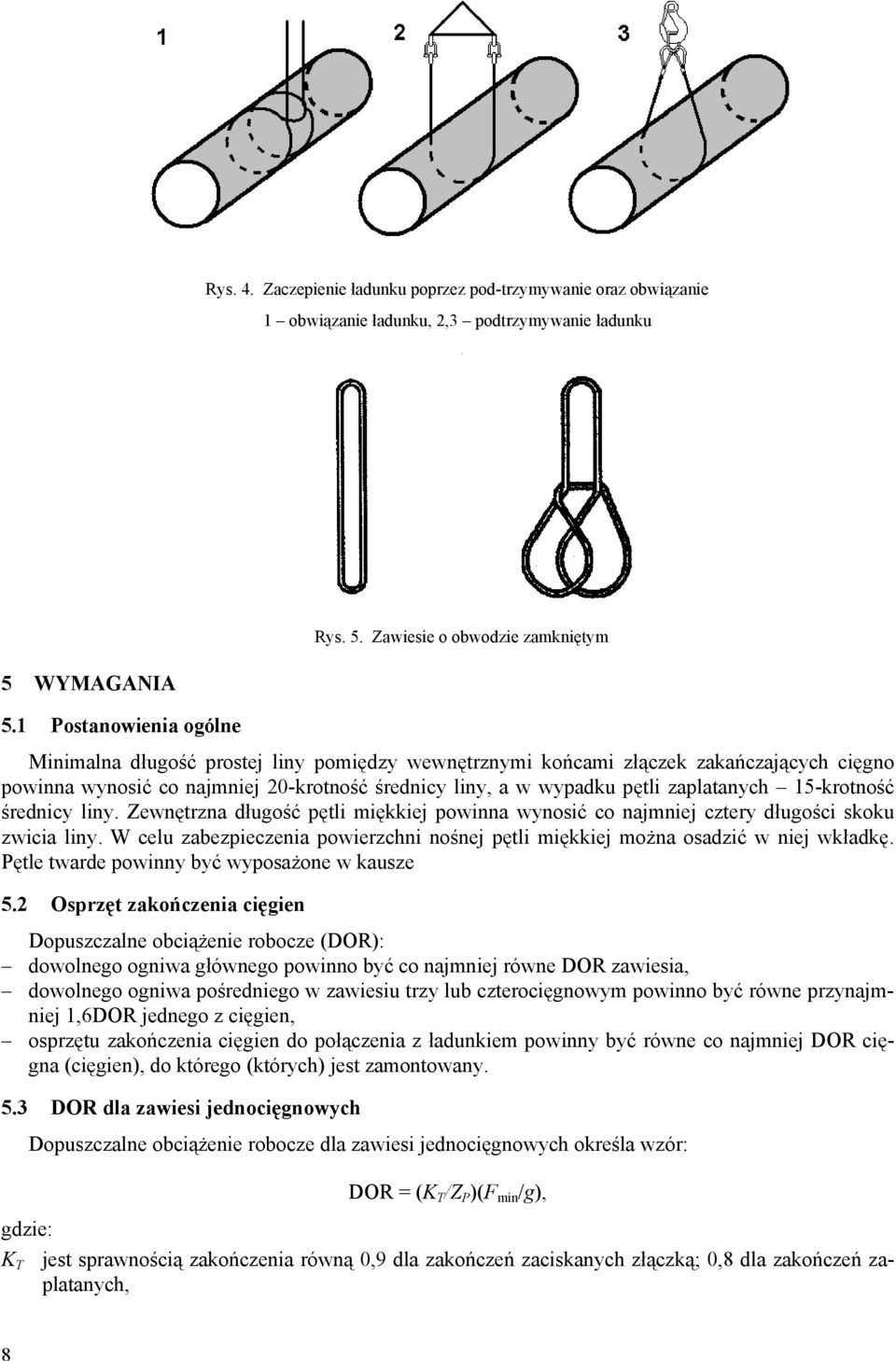 15-krotność średnicy liny. Zewnętrzna długość pętli miękkiej powinna wynosić co najmniej cztery długości skoku zwicia liny.
