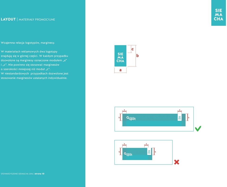 W każdym przypadku dozwolone są marginesy oznaczone modułem a i c.