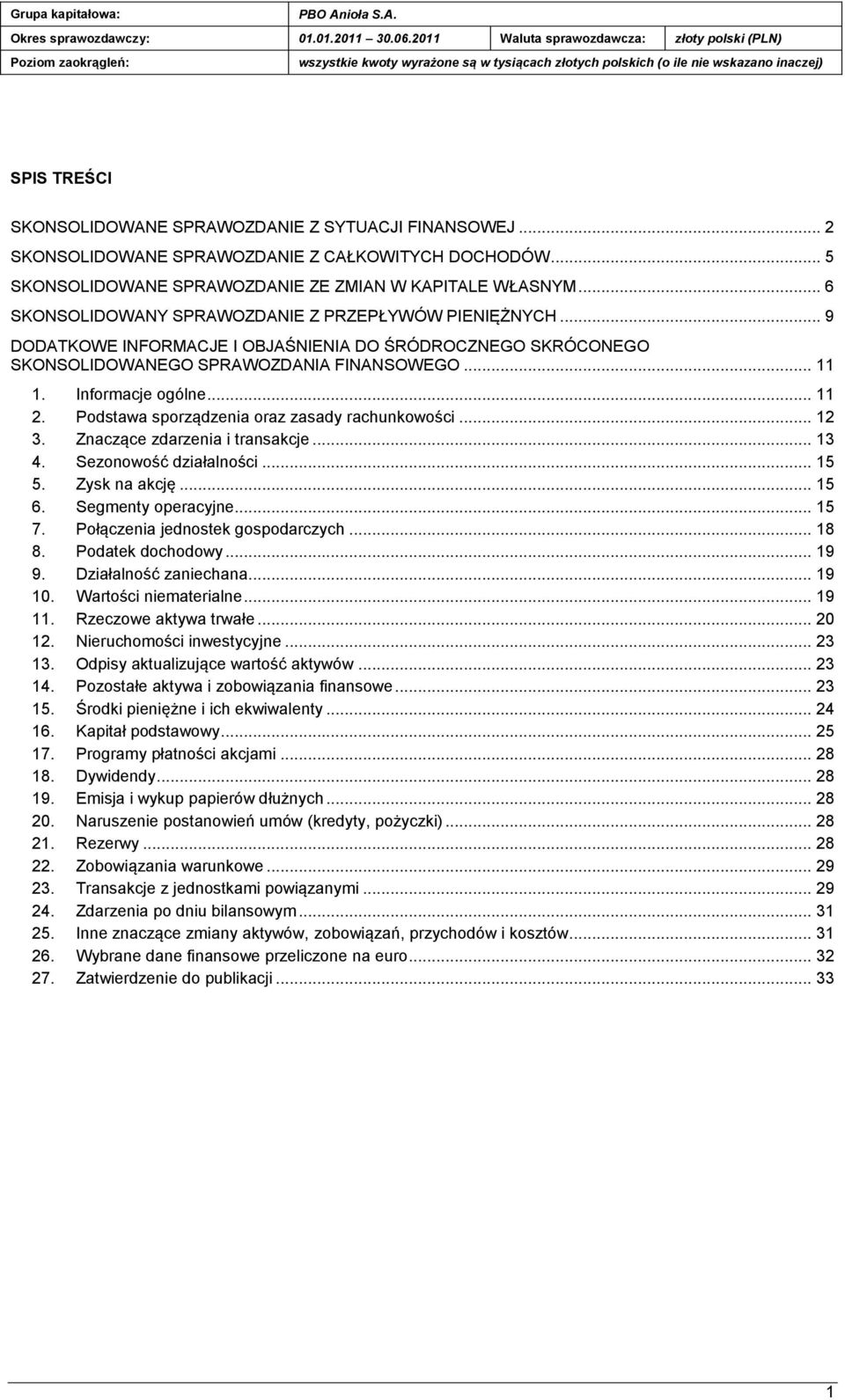 SYTUACJI FINANSOWEJ... 2 SKONSOLIDOWANE SPRAWOZDANIE Z CAŁKOWITYCH DOCHODÓW... 5 SKONSOLIDOWANE SPRAWOZDANIE ZE ZMIAN W KAPITALE WŁASNYM... 6 SKONSOLIDOWANY SPRAWOZDANIE Z PRZEPŁYWÓW PIENIĘŻNYCH.