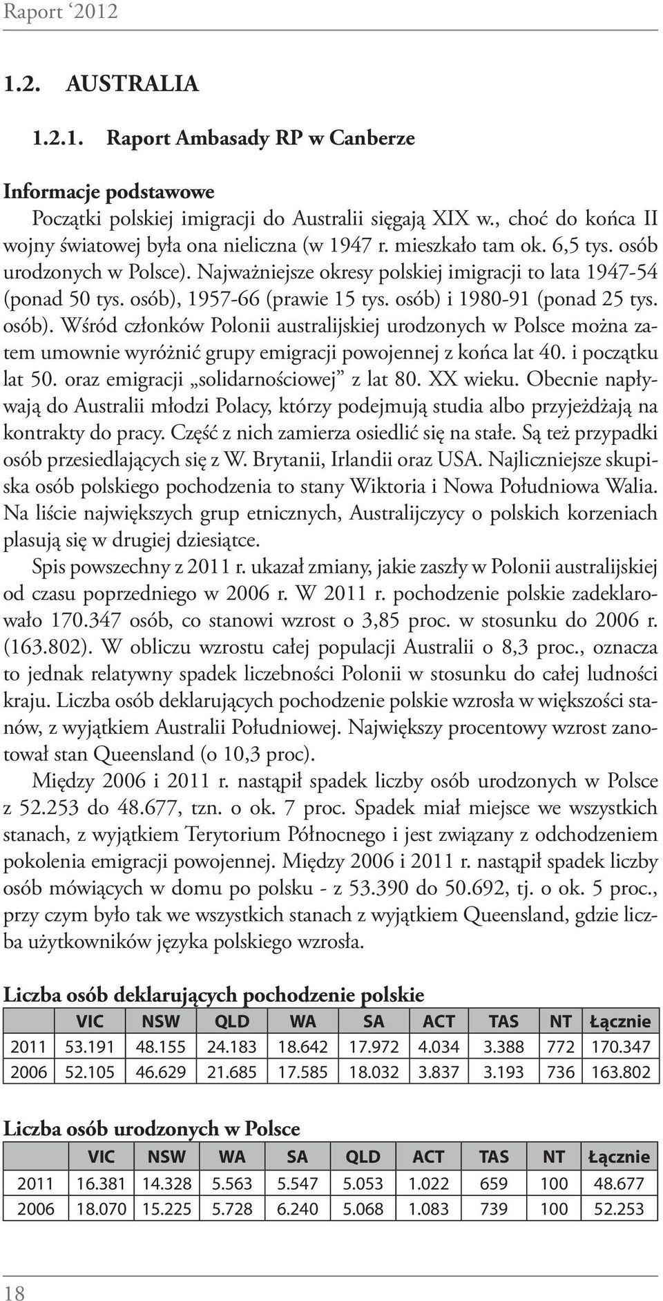 osób), 1957-66 (prawie 15 tys. osób) i 1980-91 (ponad 25 tys. osób). Wśród członków Polonii australijskiej urodzonych w Polsce można zatem umownie wyróżnić grupy emigracji powojennej z końca lat 40.