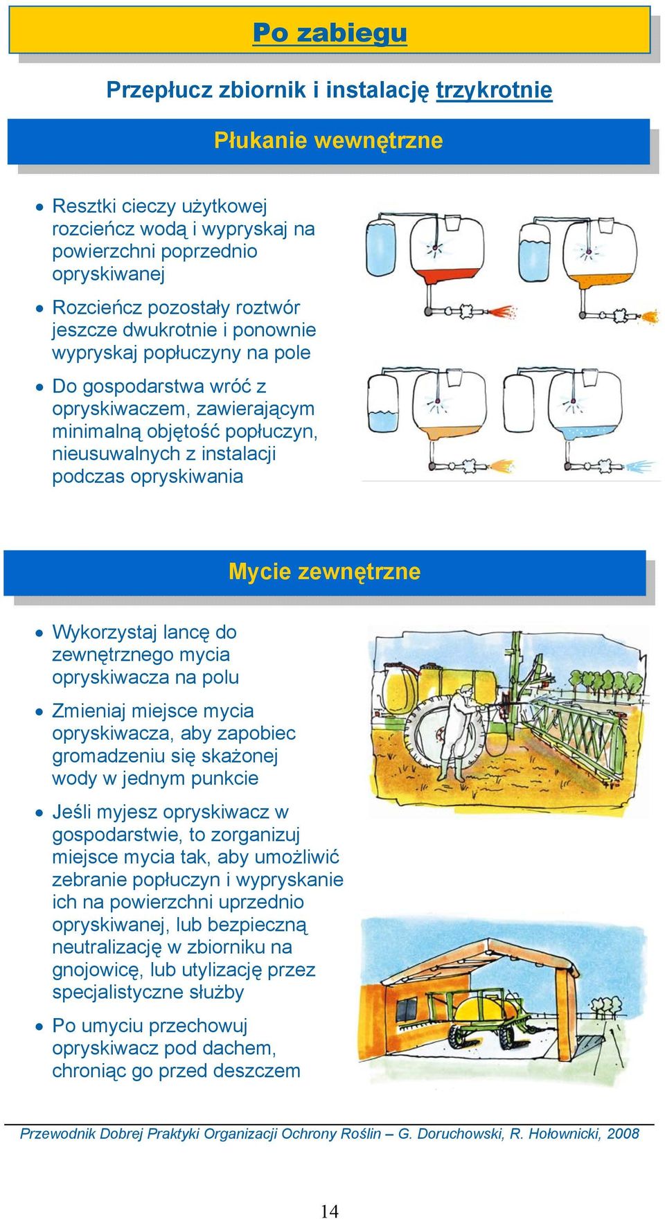 zewnętrzne Wykorzystaj lancę do zewnętrznego mycia opryskiwacza na polu Zmieniaj miejsce mycia opryskiwacza, aby zapobiec gromadzeniu się skażonej wody w jednym punkcie Jeśli myjesz opryskiwacz w