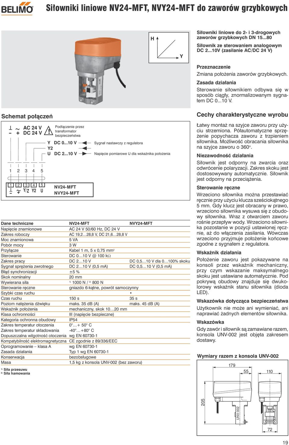 Schemat połączeń - ~ T C 24 V + DC 24 V 1 2 3 4 5 T1 2 3 - + /Z ~ 4 2 5 U! Podłączenie przez transformator bezpieczeństwa DC 0...10 V 2 U DC 2.